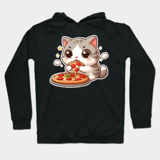 cute fat cat eat pizza cartoon illustration  transparent background Hoodie